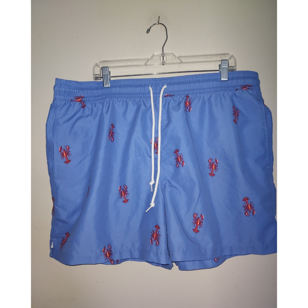 J. Crew Men's Swim Trunks XL 5" Mesh Lined Bathing Suit Blue Red Lobsters